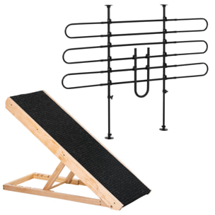 Conjunto para Mascotas Juego de Separador de Coche para Perros Ajustable y Rampa Plegable para Perros con Altura Ajustable 87-135x85-120 cm 90x40x61 cm Negro y Natural