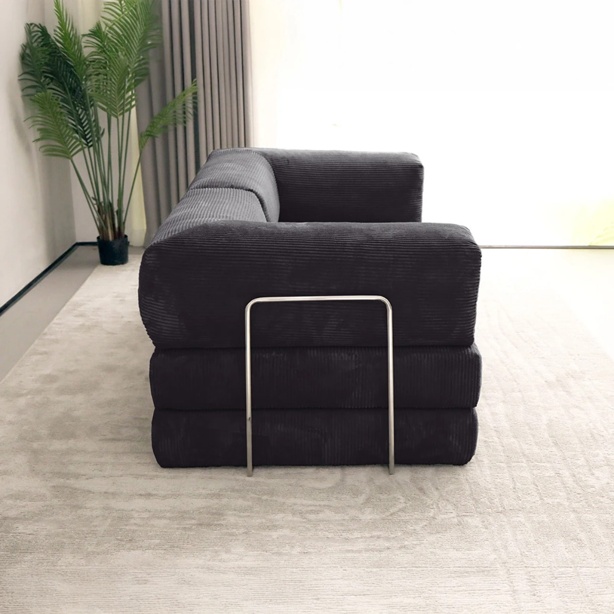 TRENDY - Canapé compressé 3 places modulable en velours côtelé anthracite
