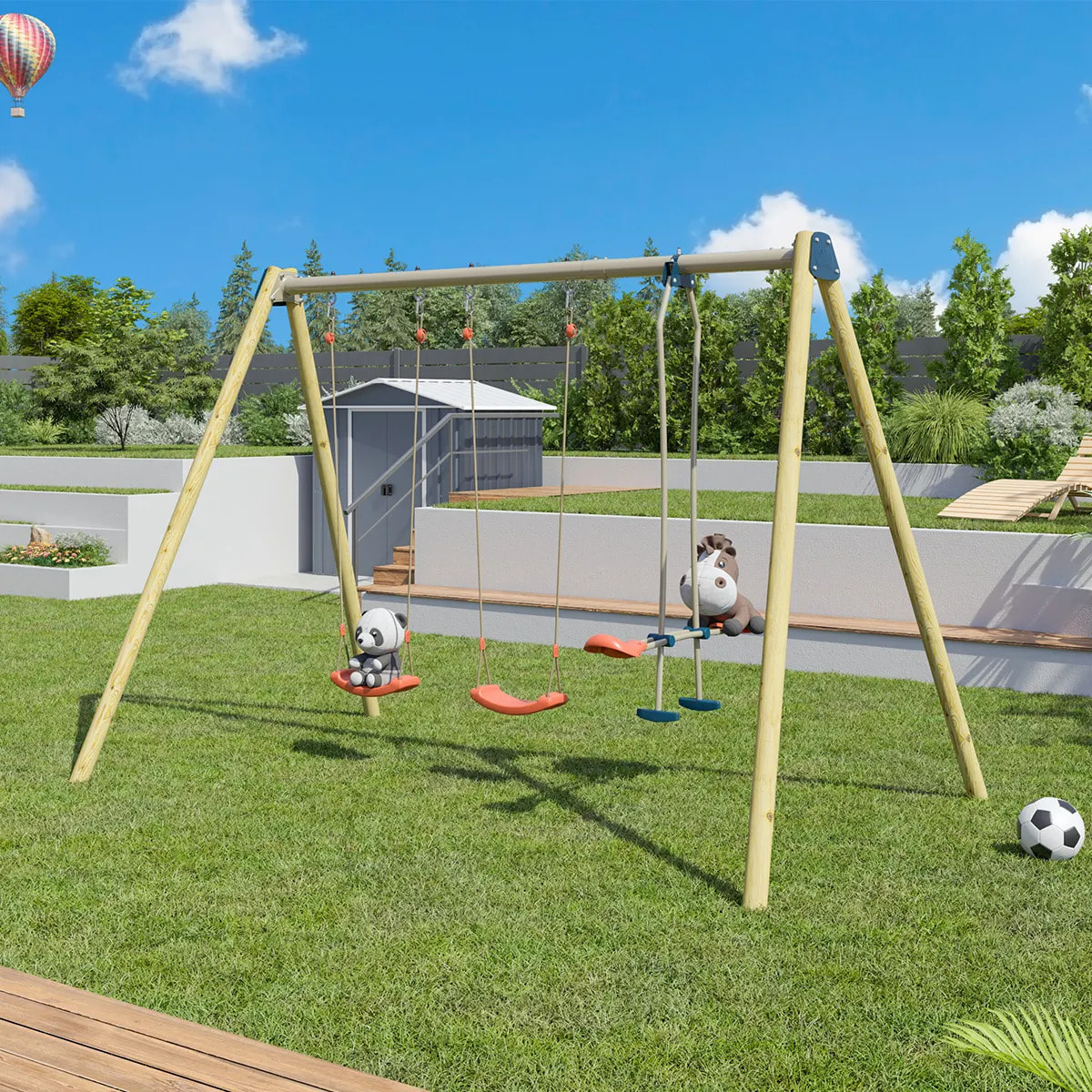 Balançoire double avec face à face - Techwood Harmonie BLOU - Aléo by Trigano