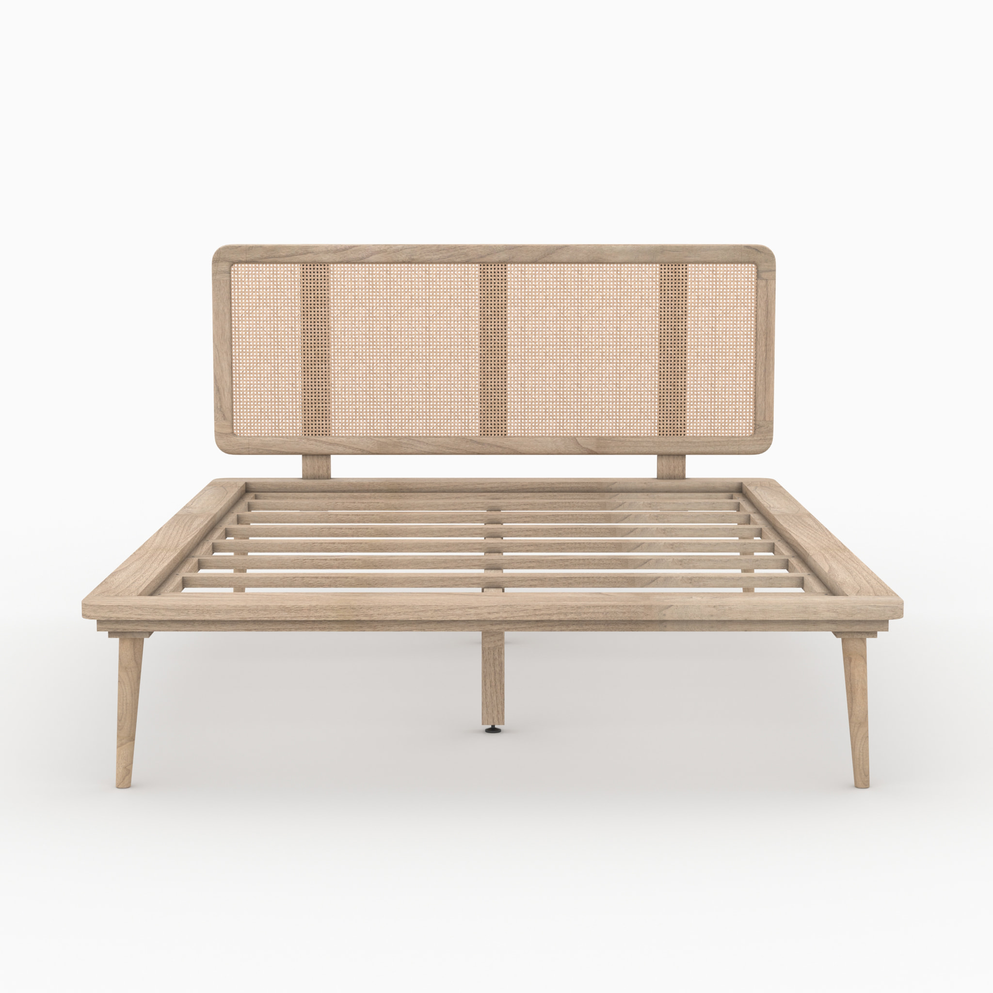 Lit double 140x190 cm en bois et cannage - Adik