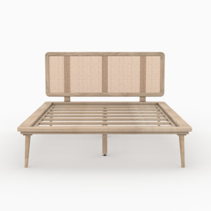 Lit double 140x190 cm en bois et cannage - Adik