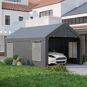 Tente garage carport grande taille 2 portes 4 fenêtres acier galvanisé robuste PE haute densité gris