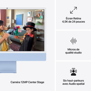 Ordinateur Apple IMAC 24" Ecran Retina 4,5K Puce M4 CPU 10 / GPU 10 coeurs Mémoire RAM 16Go Stockage 512Go SSD Bleu