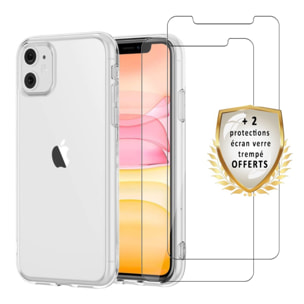 Coque iPhone 11 Silicone + 2 Vitres en verre trempé Protection écran et antichocs