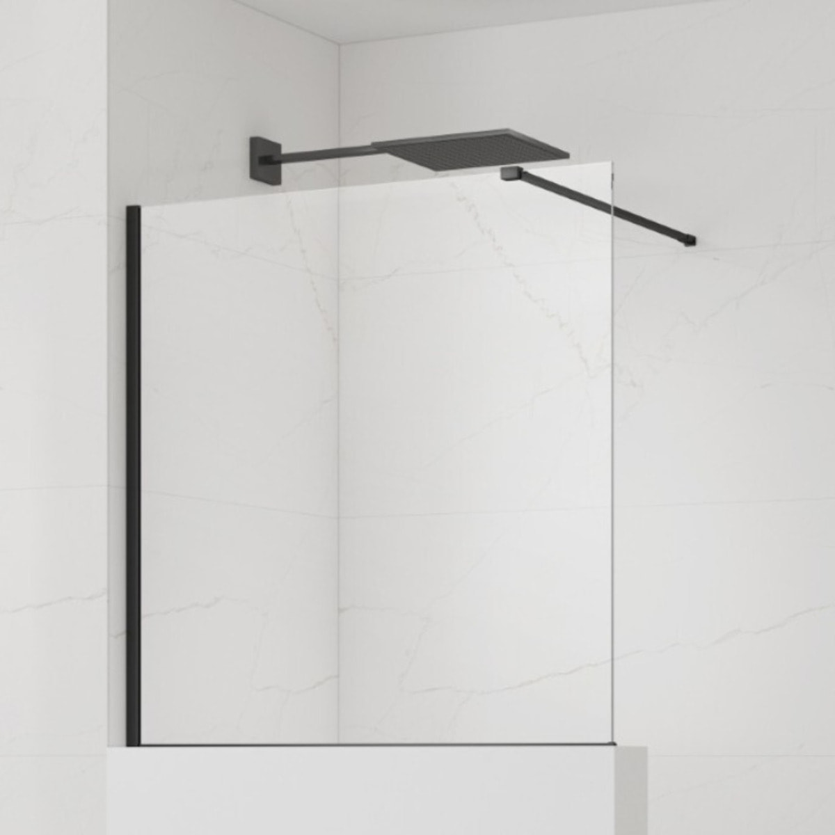 Pare-muret 100x90cm Paroi en verre Crystal Glass® 8 mm anticalcaire, avec bras et profilés noir mat (SATBWIS90PRC)