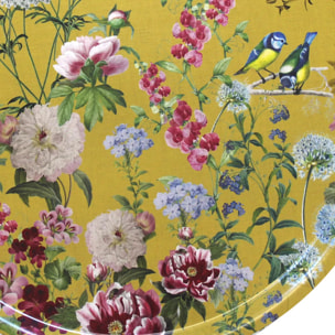 Plateau bois imprimé jaune rouge Mesanges curry