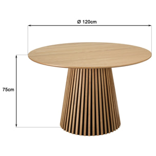 SYA - Table à manger ronde D120 décor et chêne naturel pied à motif strié