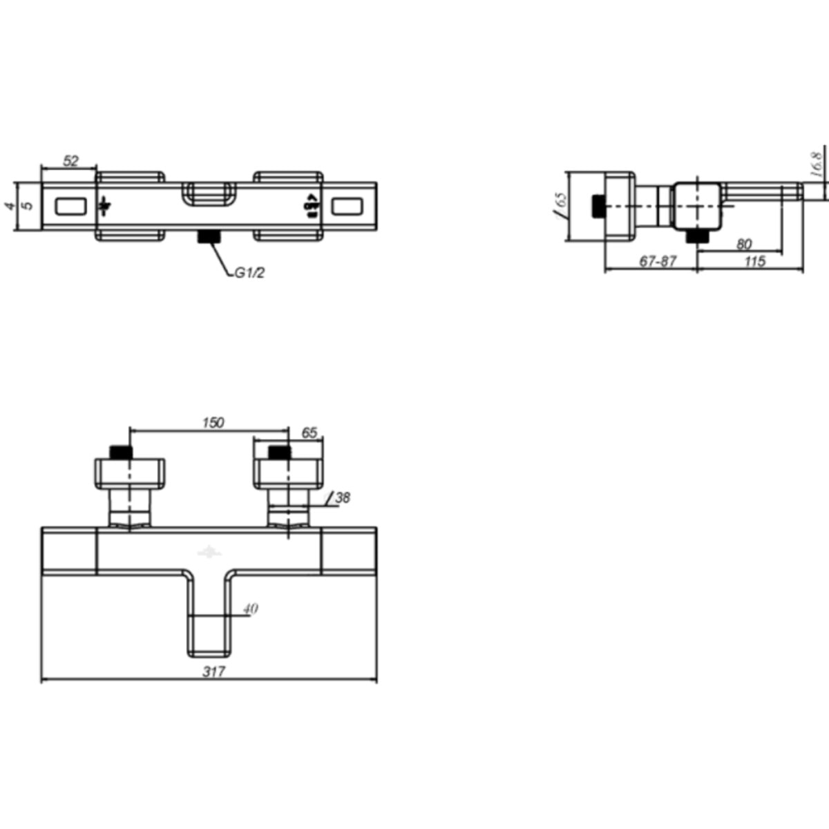 Mitigeur bain douche thermostatique Universal carré Noir mat