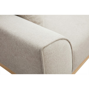 Canapé scandinave 3 places en tissu effet velours texturé beige et bois clair FREEMA