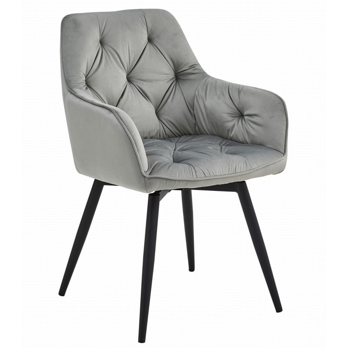 Sedia girevole Jork in velluto grigio argento con gambe nere
