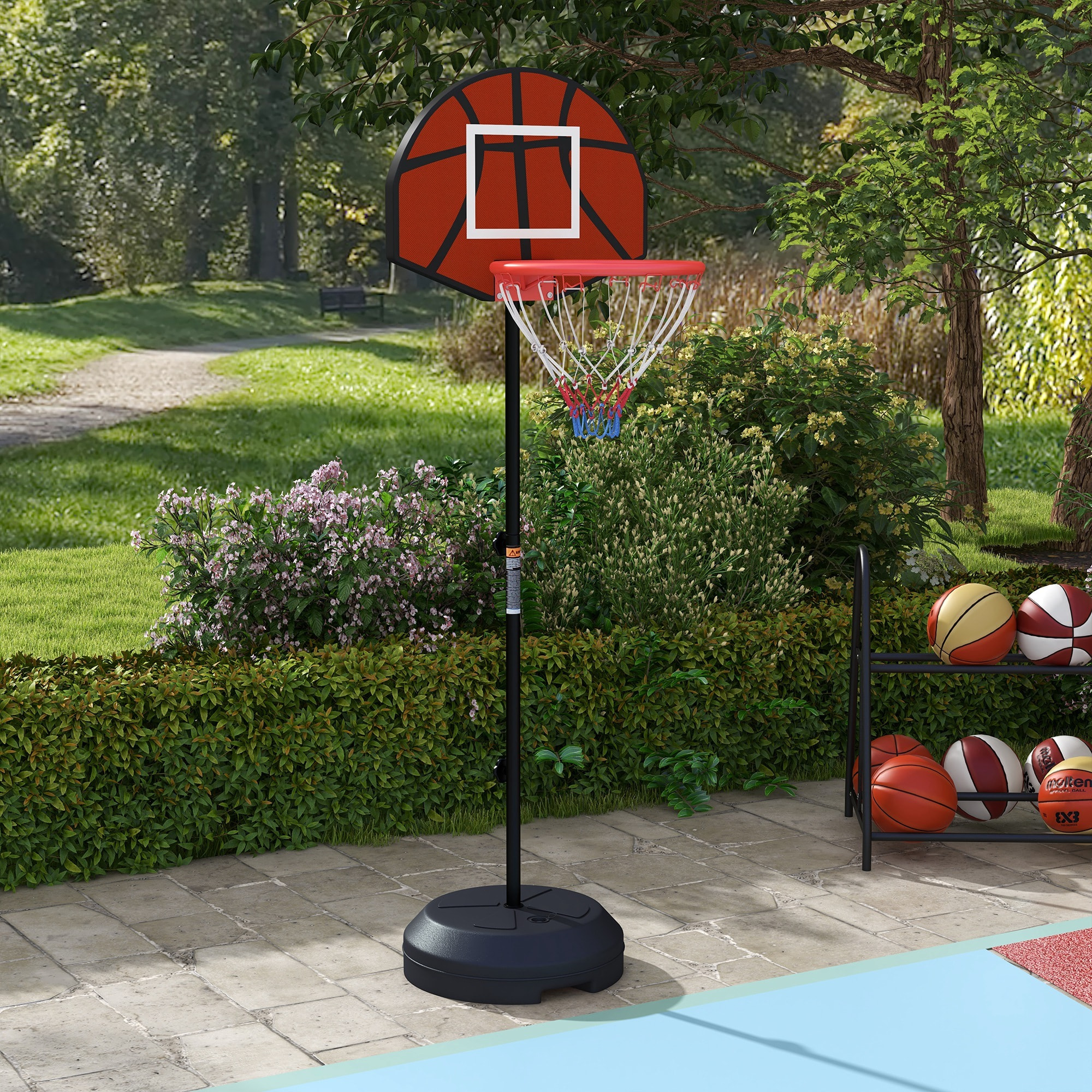 Canasta de Baloncesto con Altura Ajustable 129-179 cm Aro de Baloncesto con Diana Magnética y Dardos Base Rellenable para Interior Negro