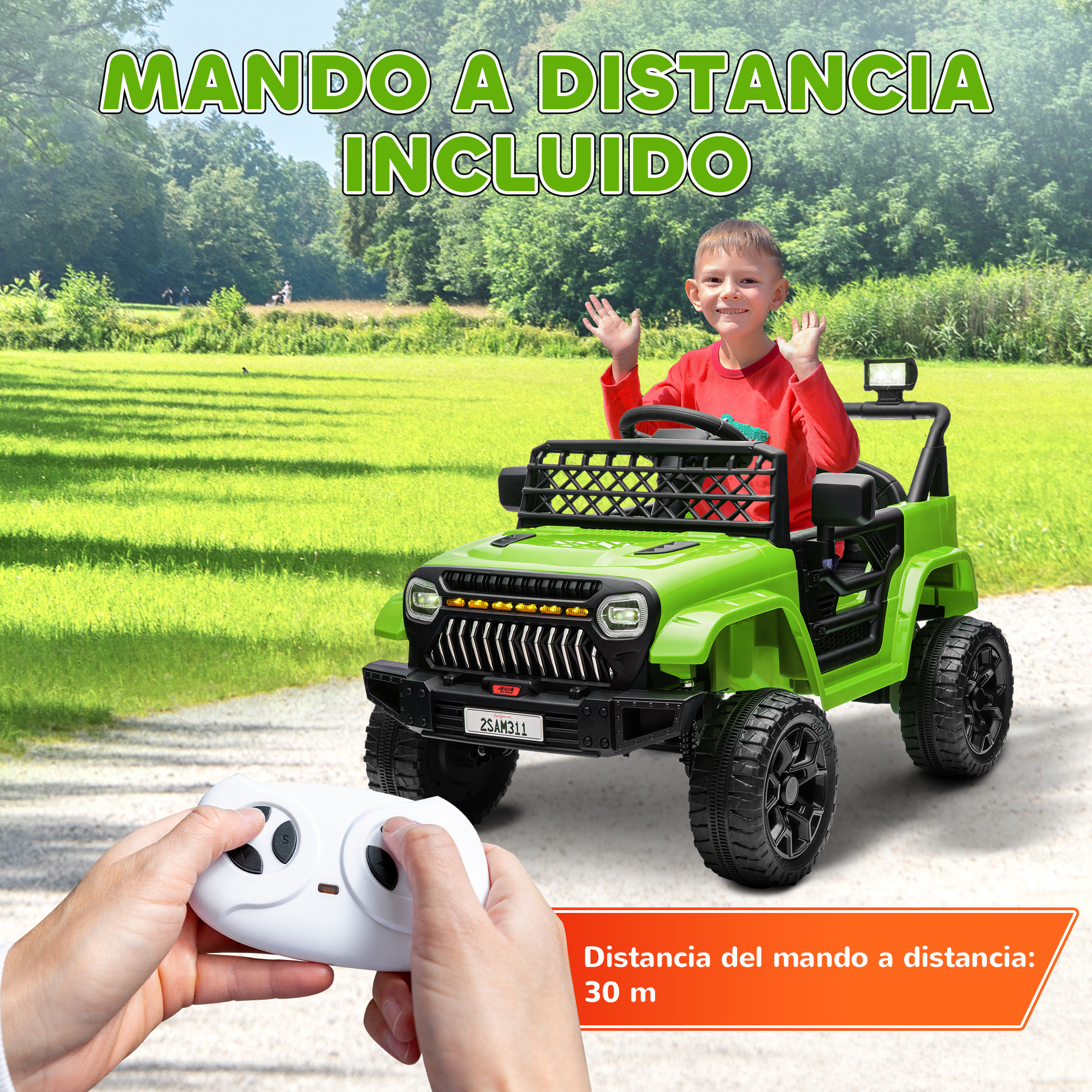 Coche Eléctrico para Niños de +3 Años Coche Eléctrico Coche de Batería 12V con Mando a Distancia Velocidad Ajustable USB Faros Bocina Verde