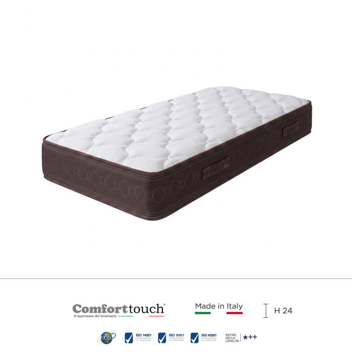"Sienna" H24 cm 80x200 guanciale Memory OMAGGIO, a molle insacchettate indipendenti ,7 zone a portanza differenziata arrotolato