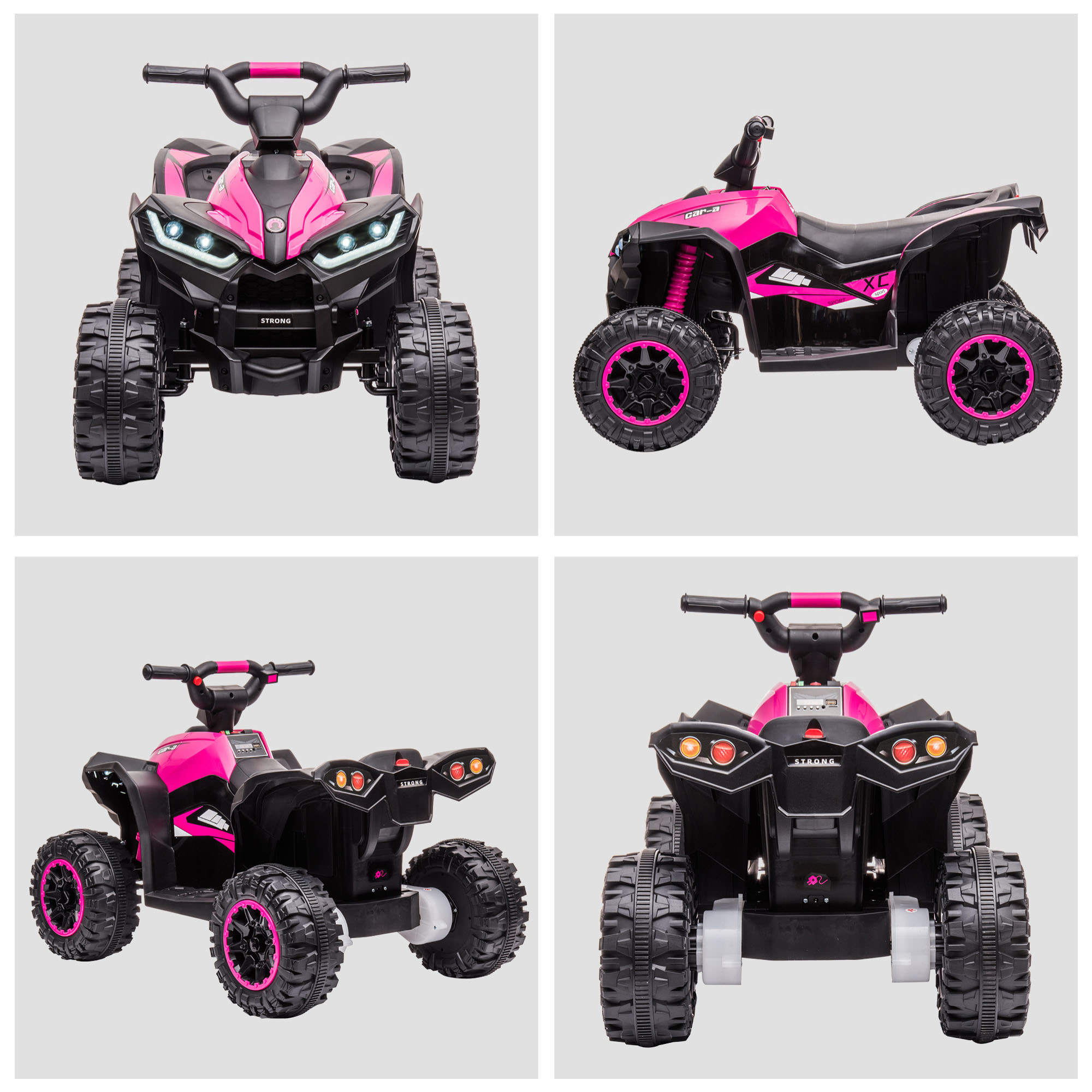 Quad Eléctrico para Niños 12V, Quad para Niños de 3-5 Años, con 2 Motores, Velocidad Ajustable 3-6km/h, Faros, Bocina, Música, USB, Avance y Retroceso, Rosa