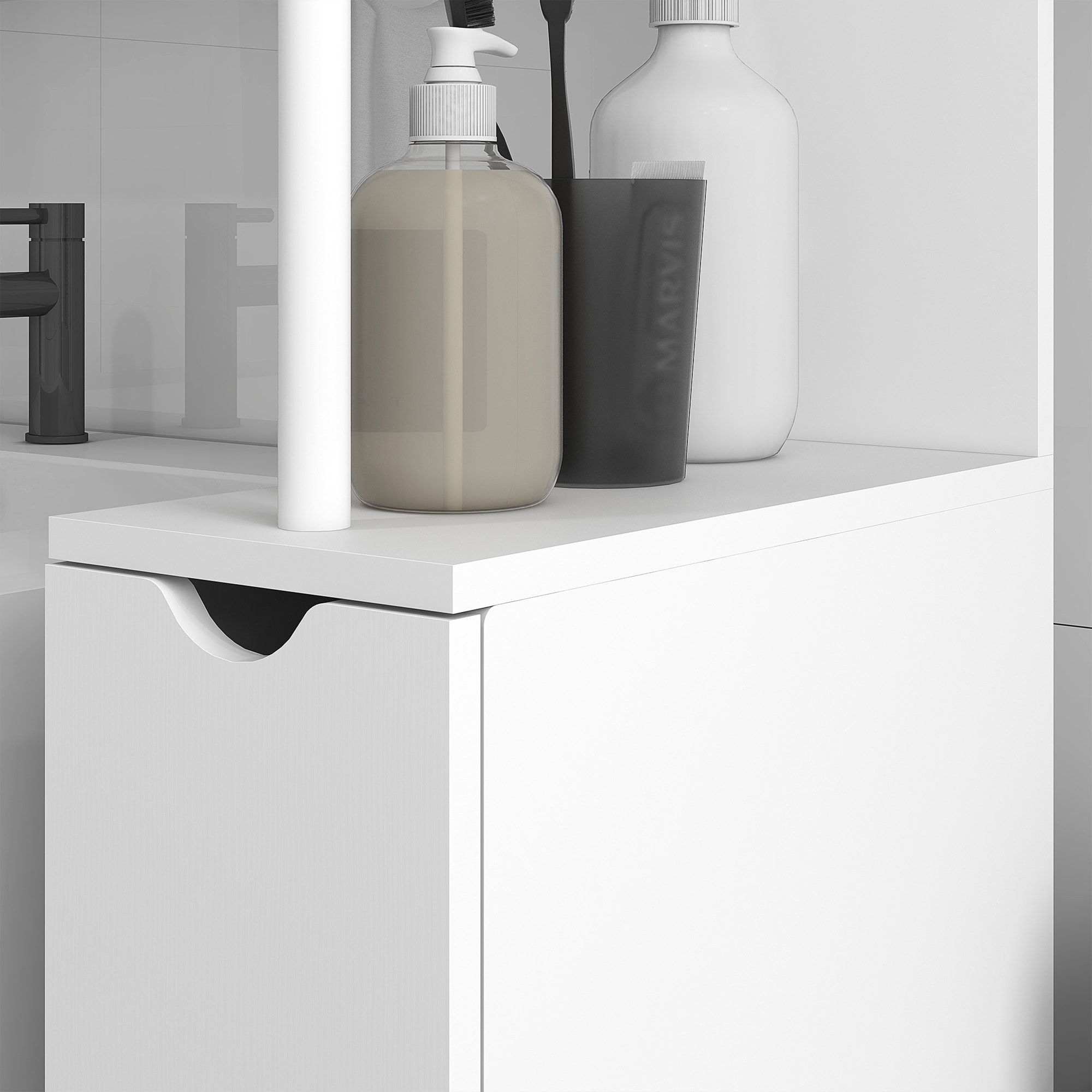 Colonne salle de bain style contemporain - 2 tiroirs, 2 étagères, porte - MDF métal blanc