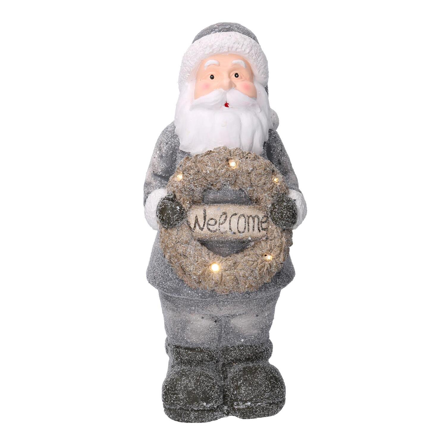 Babbo natale in resina led con ghirlanda grigio cm21,5x19,5h51