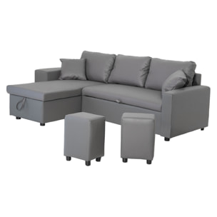 Canapé d'angle convertible TONY 3 places gris