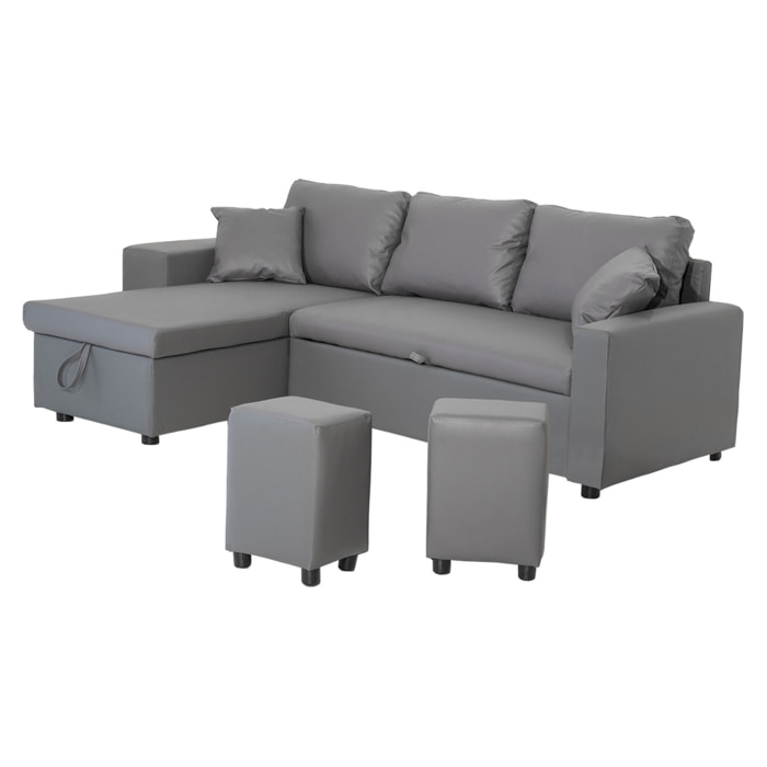 Canapé d'angle convertible TONY 3 places gris