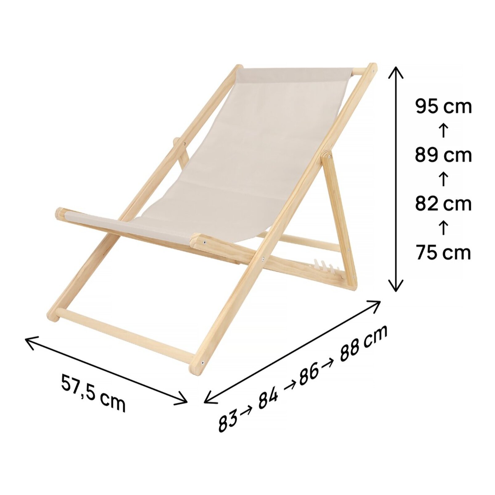 Lot de 2 transats en bois "Chilienne" - 107 x 56.5 x 81 cm - Ecru