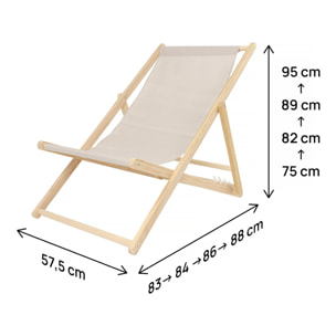 Lot de 2 transats en bois "Chilienne" - 107 x 56.5 x 81 cm - Ecru
