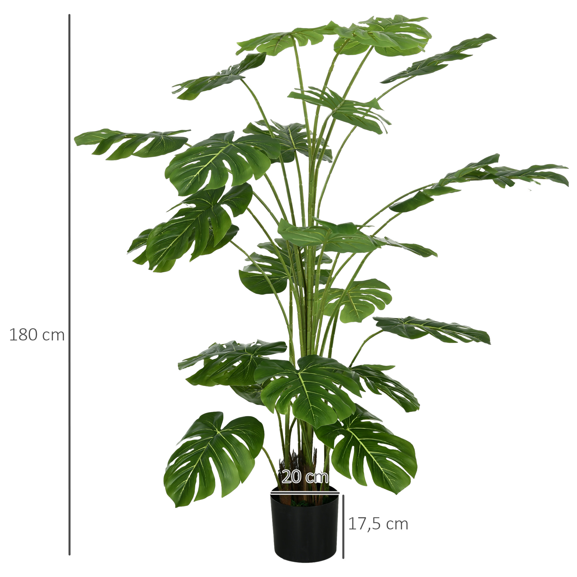 Arbre artificiel plante artificielle Monstera H. 180 cm tronc branches lichen feuilles de tortue grand réalisme pot inclus