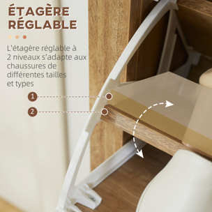 Meuble à chaussures 3 portes abattants dim. 80L x 23,5L x 121,5H cm aspect bois effet cannage rotin