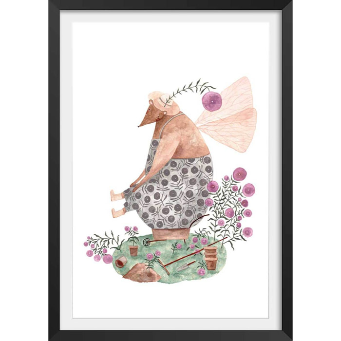 Affiche enfant la fée ourse  Affiche + cadre en bois - Noir