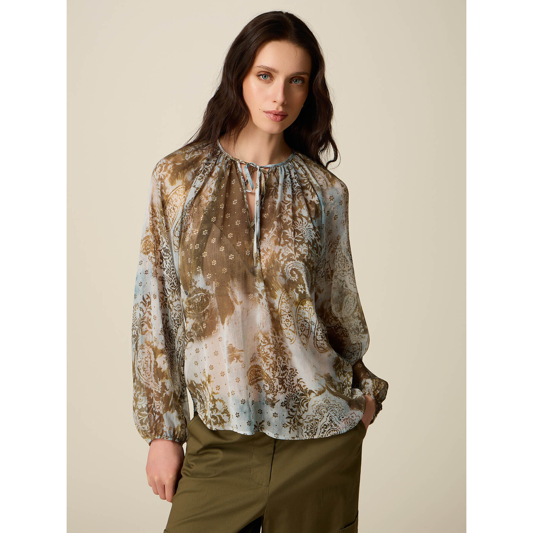 Oltre - Blusa estampada con mangas largas - Marrón