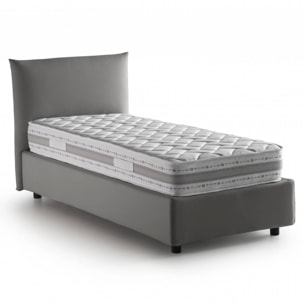 Letto singolo Clarissa, Letto contenitore con rivestimento in tessuto, 100% Made in Italy, Apertura frontale, adatto per materasso Cm 80x190, Grigio