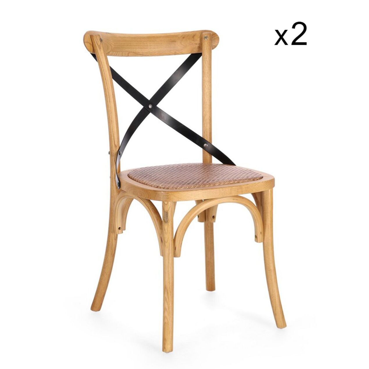 Set di sedie CROSS METAL in legno di olmo naturale e stecche acciaio nero