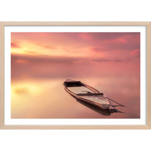 Affiche bateau coulé Affiche + cadre en bois - Chêne