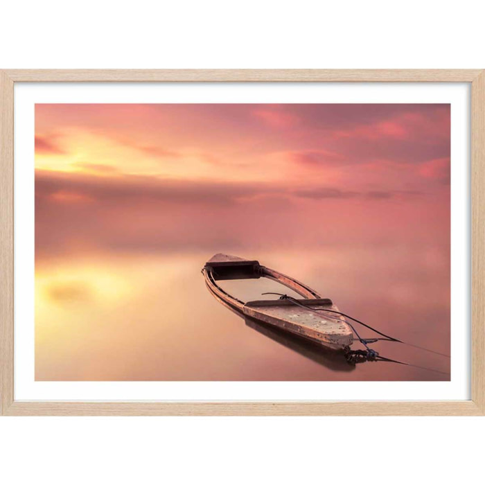 Affiche bateau coulé Affiche + cadre en bois - Chêne