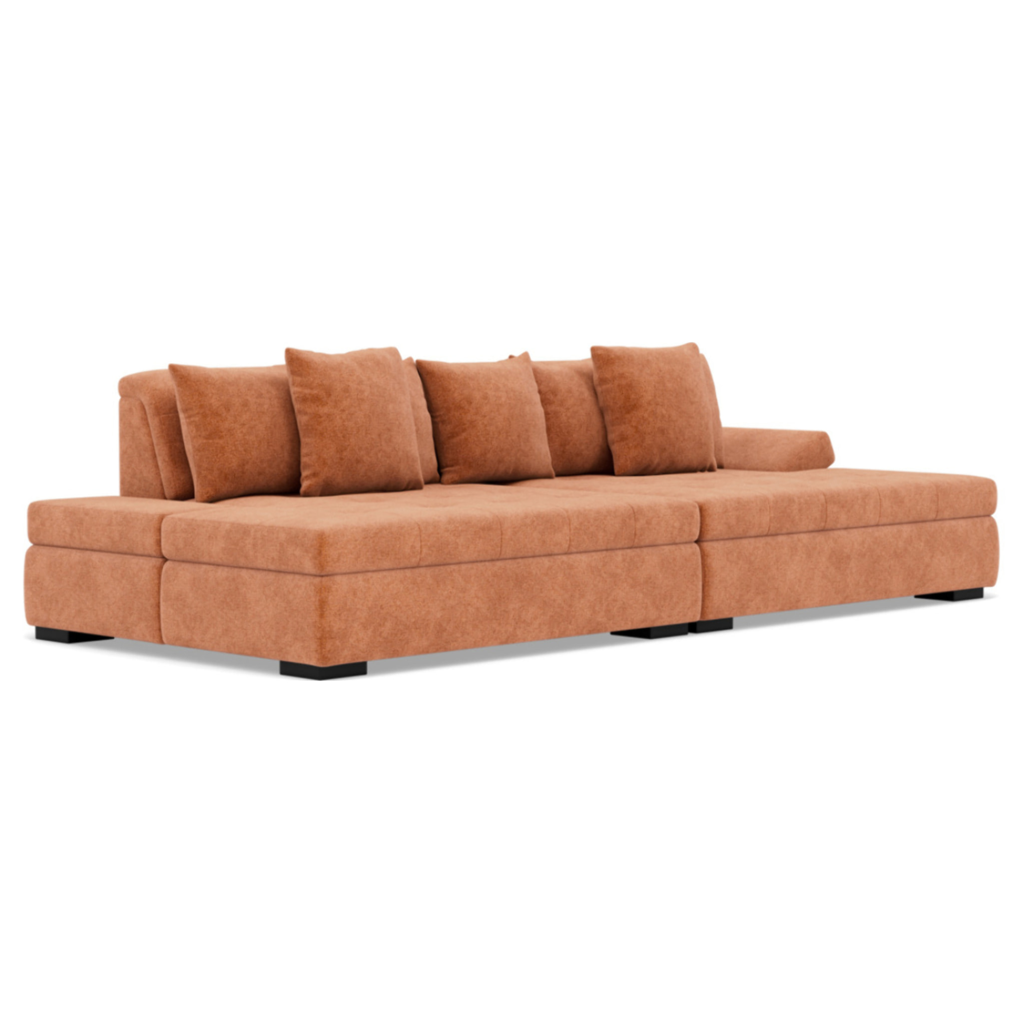 Vermont - canapé droit 4 places avec double méridienne - assise profonde - en velours texturé - Terracotta