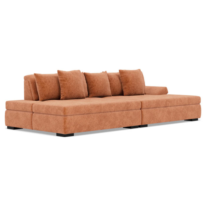 Vermont - canapé droit 4 places avec double méridienne - assise profonde - en velours texturé - Terracotta