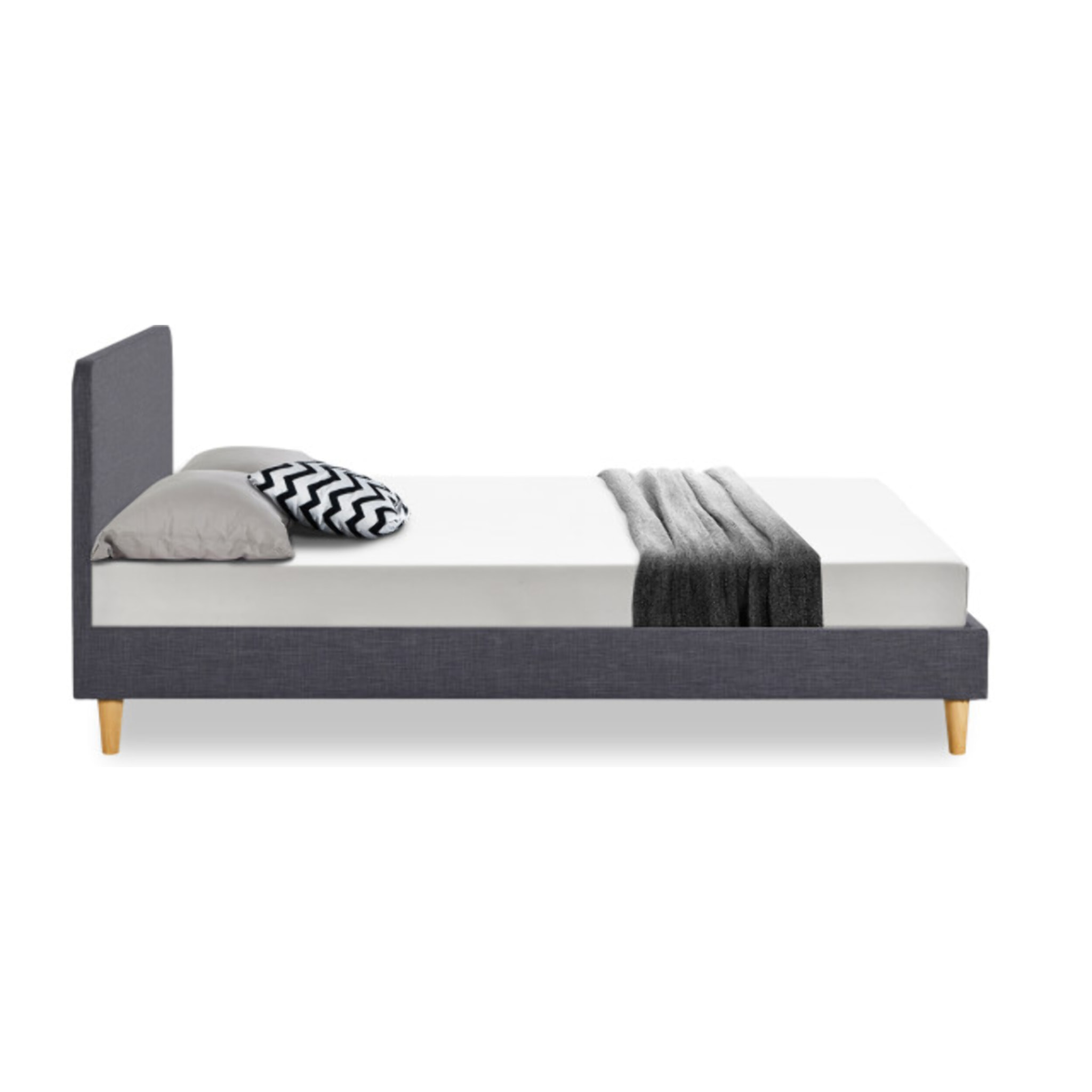 Lit double bois Evy - Gris anthracite - tissu