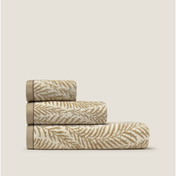 Toalla de baño de rizo velour estampado rayas Palu color marron beige 100% Algodón