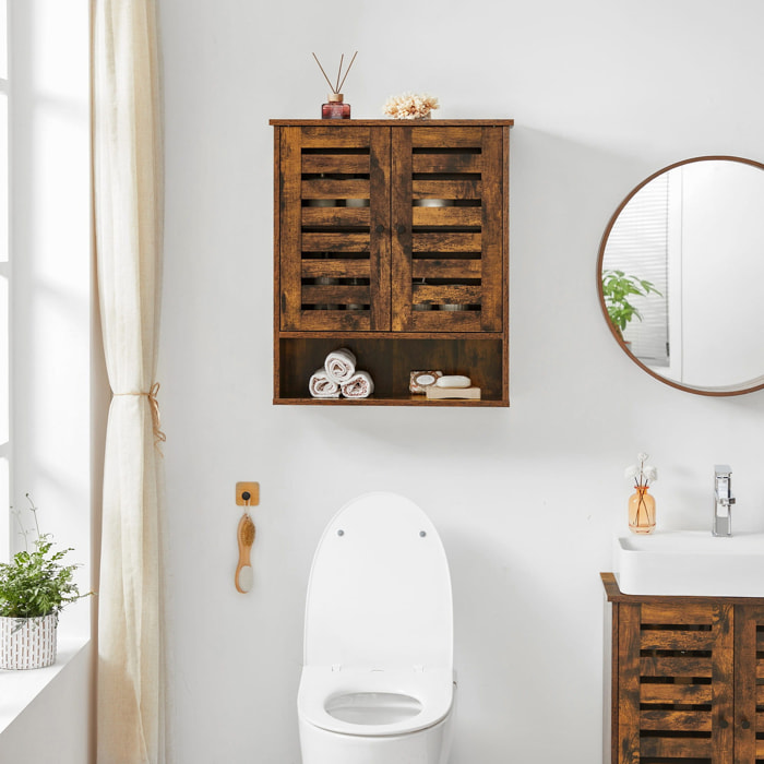 Mobiletto pensile da bagno in legno rustico con ripiano aperto