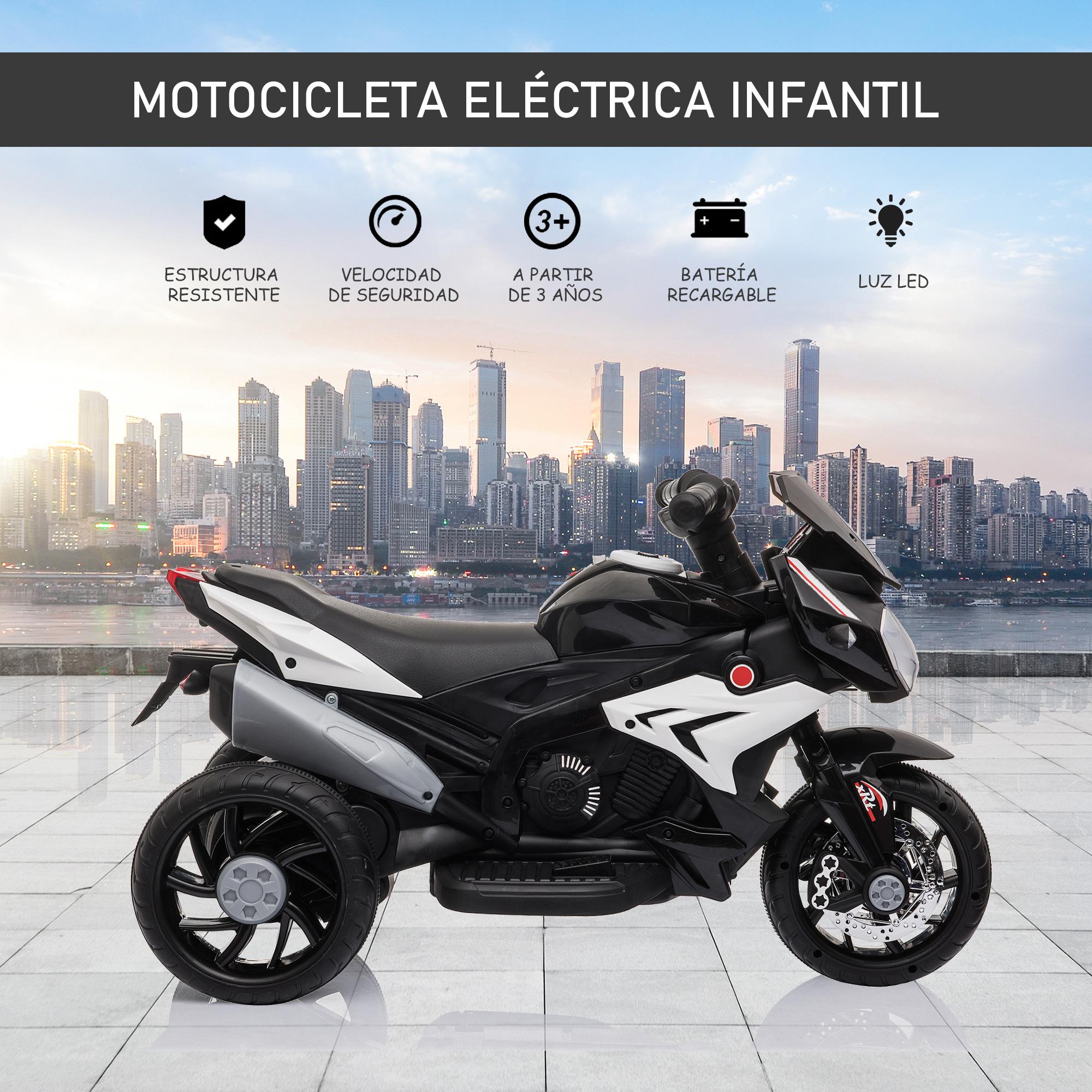 Moto Eléctrica Infantil +3 Años con Batería 6V Música Bocina Faros Negro Blanco