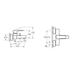 VitrA Root Mitigeur bain rond sans douche 150 mm chrome A42725