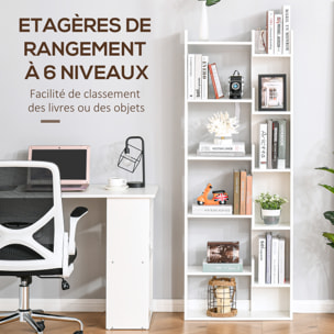 Bibliothèque étagère 6 niveaux design zig zag dim. 60 x 21 x 162,5 cm effet bois blanc