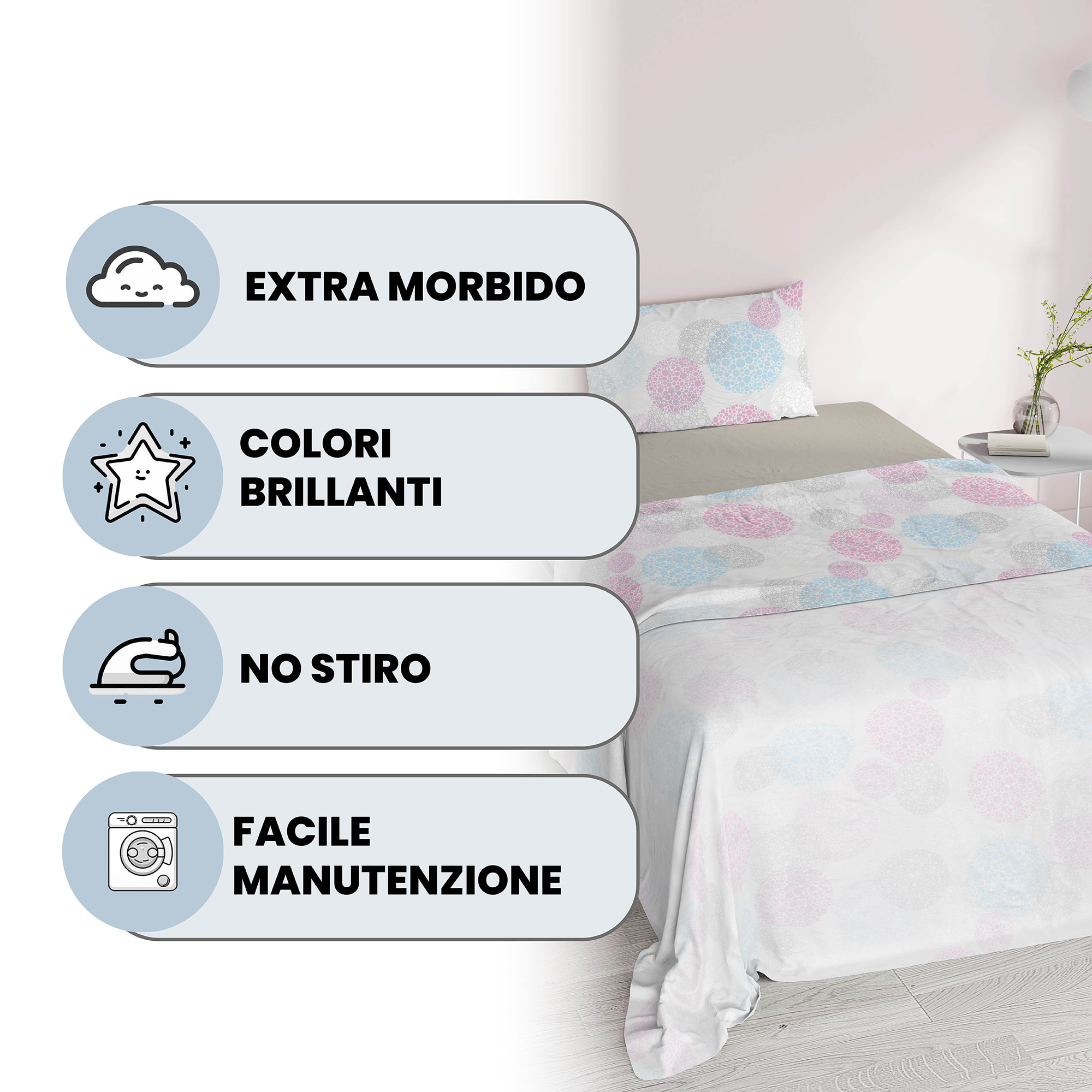 COMPLETO LETTO FANTASY PIAZZA E MEZZA - 100% MICROFIBRA