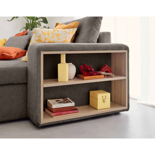 California - canapé d'angle réversible 4 places - convertible avec coffre, étagère et poufs - en velours texturé - Gris