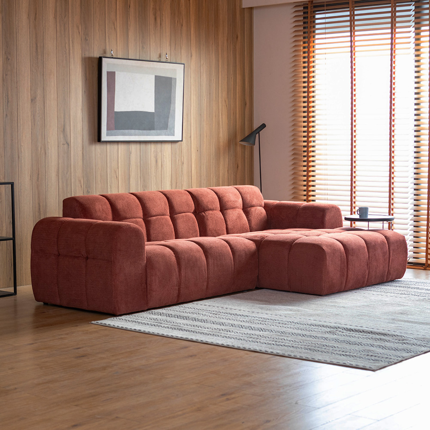 ALINE Canapé d'angle 3/4 places nuage en velours terracotta