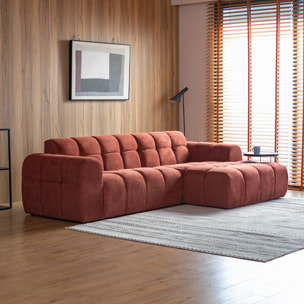 ALINE Canapé d'angle 3/4 places nuage en velours terracotta