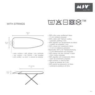 Housse Table à  repasser 100 % Coton avec cordons HO LA LA MSV