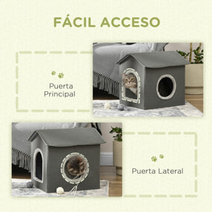 Casa para Gatos Cama para Gatos Cueva para Gatos con 2 Puertas y Cojín Lavable 39x43,5x40,5 cm Gris