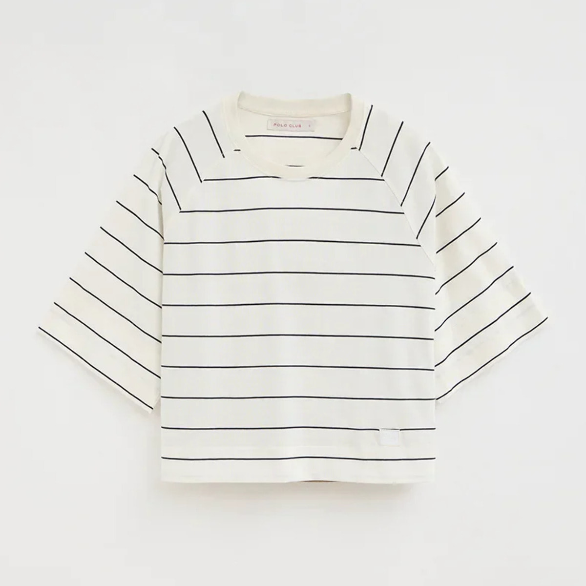 Maglietta a righe ecrù e blu marino dal fit boxy con toppa Polo Club