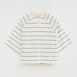 Maglietta a righe ecrù e blu marino dal fit boxy con toppa Polo Club