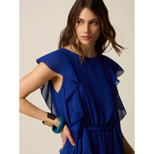 Oltre - Vestito lungo in georgette con volant - Bluette