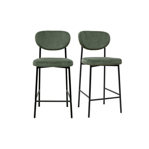 Tabourets de bar fixes en tissu velours côtelé vert kaki H65 cm (lot de 2) BREKA